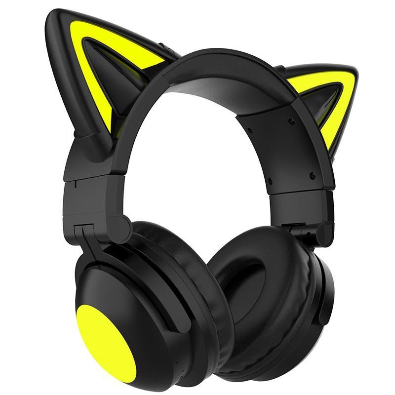 Faltbarer, am Kopf montierter Katzenohr-LED-Gaming-Headset mit starkem Bass, Bluetooth 5.0-Kopfhörer, echter kabelloser Kopfhörer mit Mikrofon schwarz