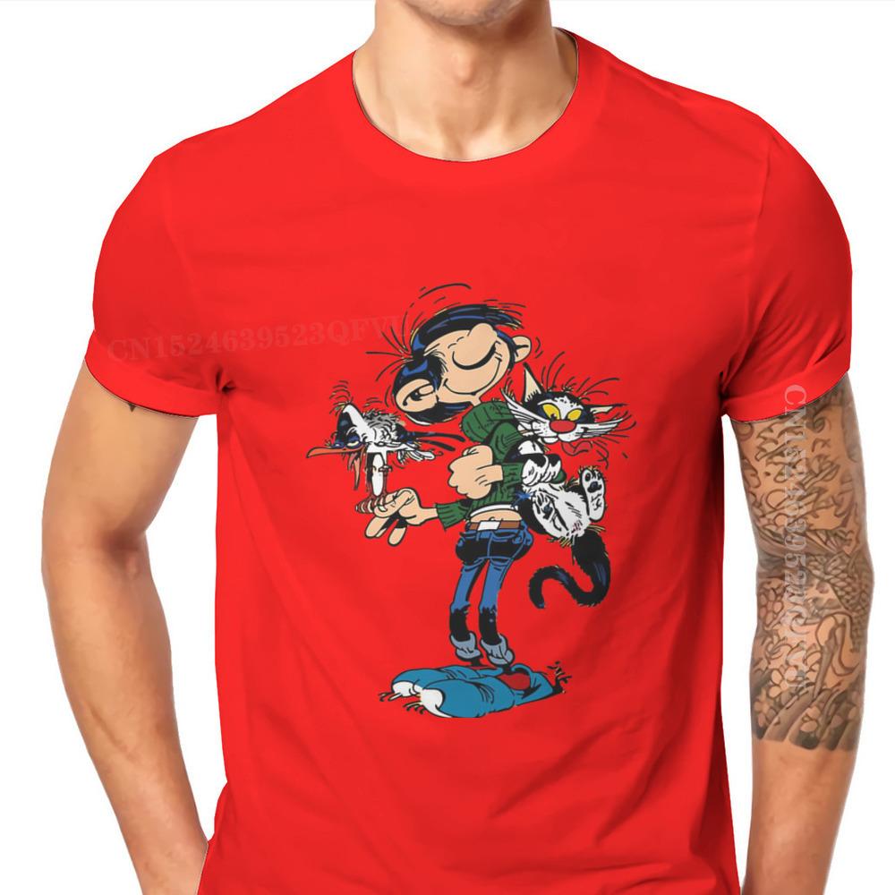 Gaston Lagaffe Comics Baumwoll-T-Shirts Die Zwillinge des Spielers Personalisierbar Herren Männer T-Shirts Lustiges T-Shirt T-Shirt Kleidung Oversized 2XL red