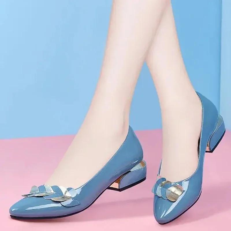 Schuhe für Damen, modische Basic-Pumps mit mittelhohem Absatz für Damen, elegante Büro-Pumps mit spitzer Zehenpartie, Slip-on-Schuhe aus Lackleder für Damen 38 blau