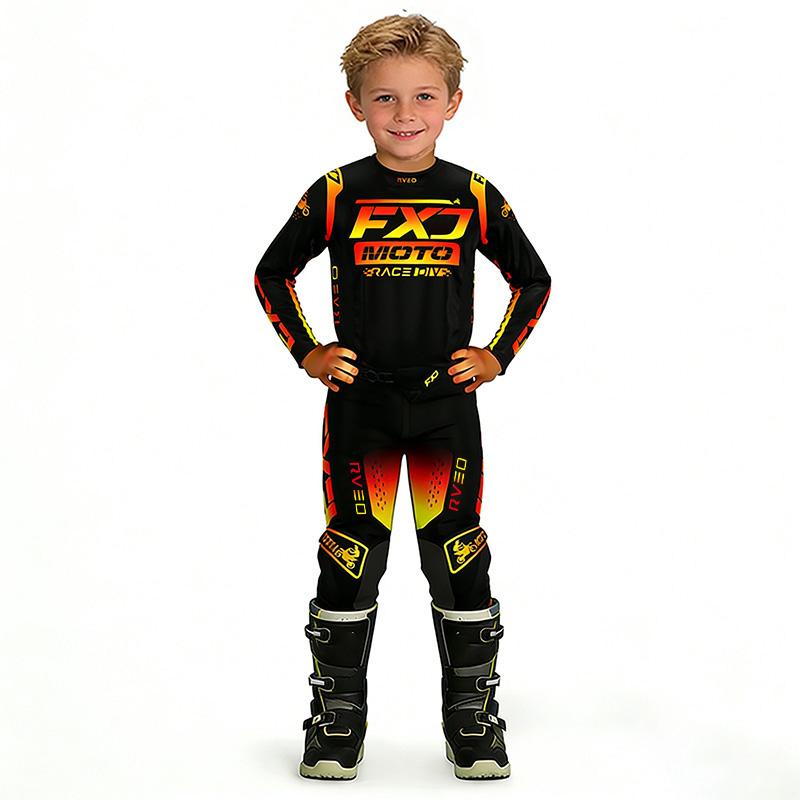 GRÖSSE 20 22 24 26 28 FXJ Kinder Enduro Motocross Ausrüstungsset MX Trikot Hose Motorrad Kits MTB Off Road Jugend Rennanzug S-30 (48-62KG) schwarz