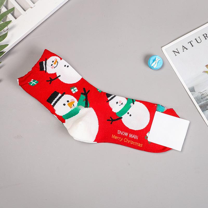 Herbst und Winter Warme Weihnachtssocken Schneemann Elch Lebkuchen Niedliche Cartoon Weihnachtsmann Mittelkalbsocken One size rot