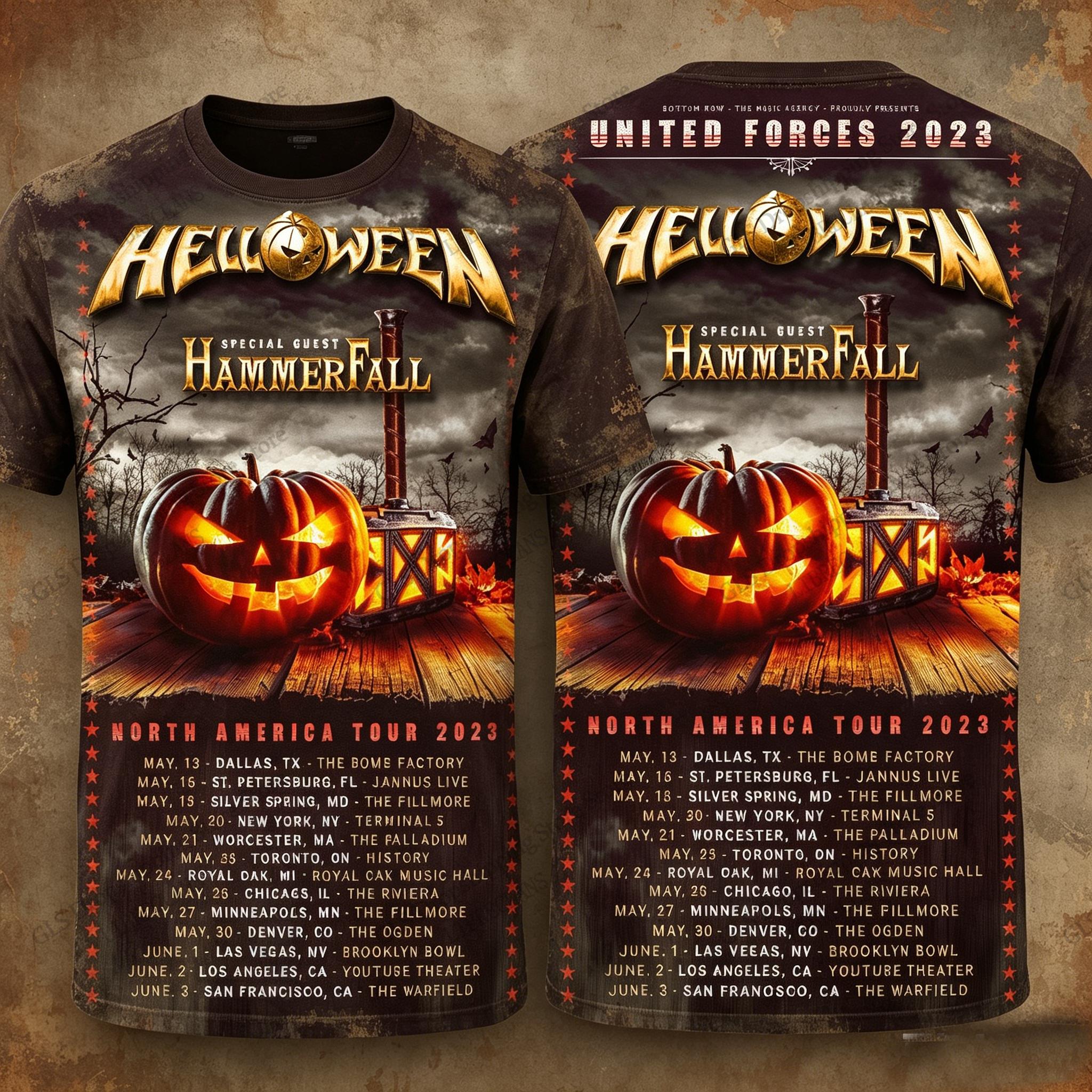 Vintage Helloween Rock Band Tour 3D Druck T-Shirt Herren Damen Mode Halloween Kurzarm Oberteile T-Shirts Kinder T-Shirt Unisex Kleidung 6XL brown