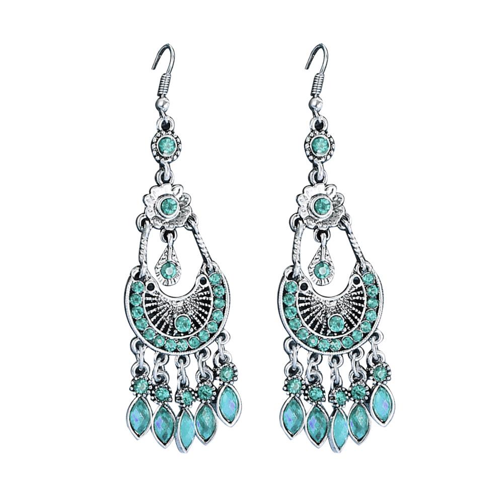2T Schmuck Böhmische Frauen Strass Halbmond Lange Fransen Haken Ohrringe Schmuck Geschenk