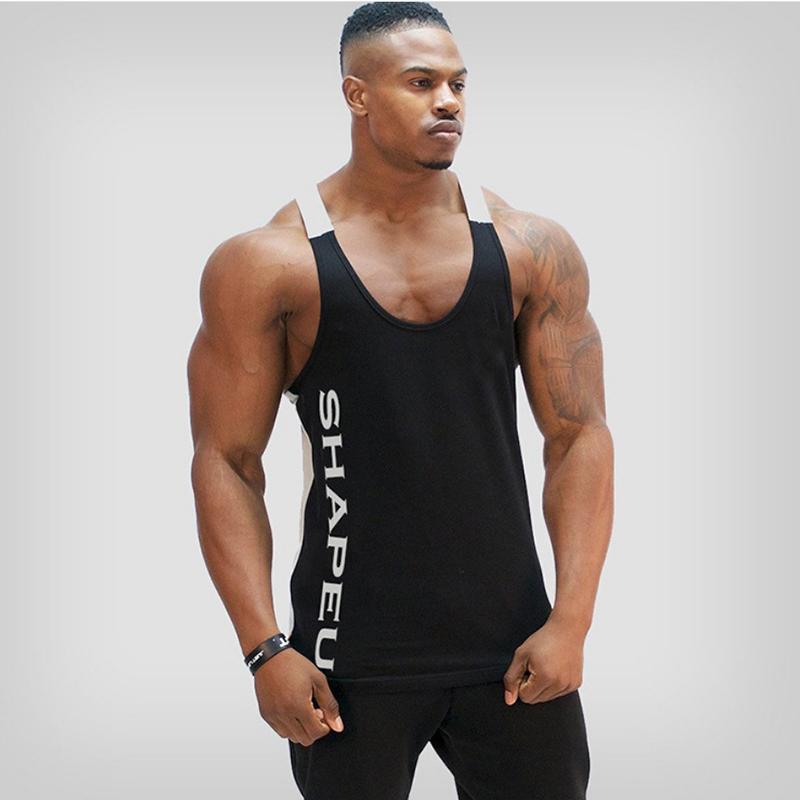 Männer Fitness Tank Top Gym Muskel Bodybuilding Sport Workout Weste T Shirt Pullover 2XL schwarz