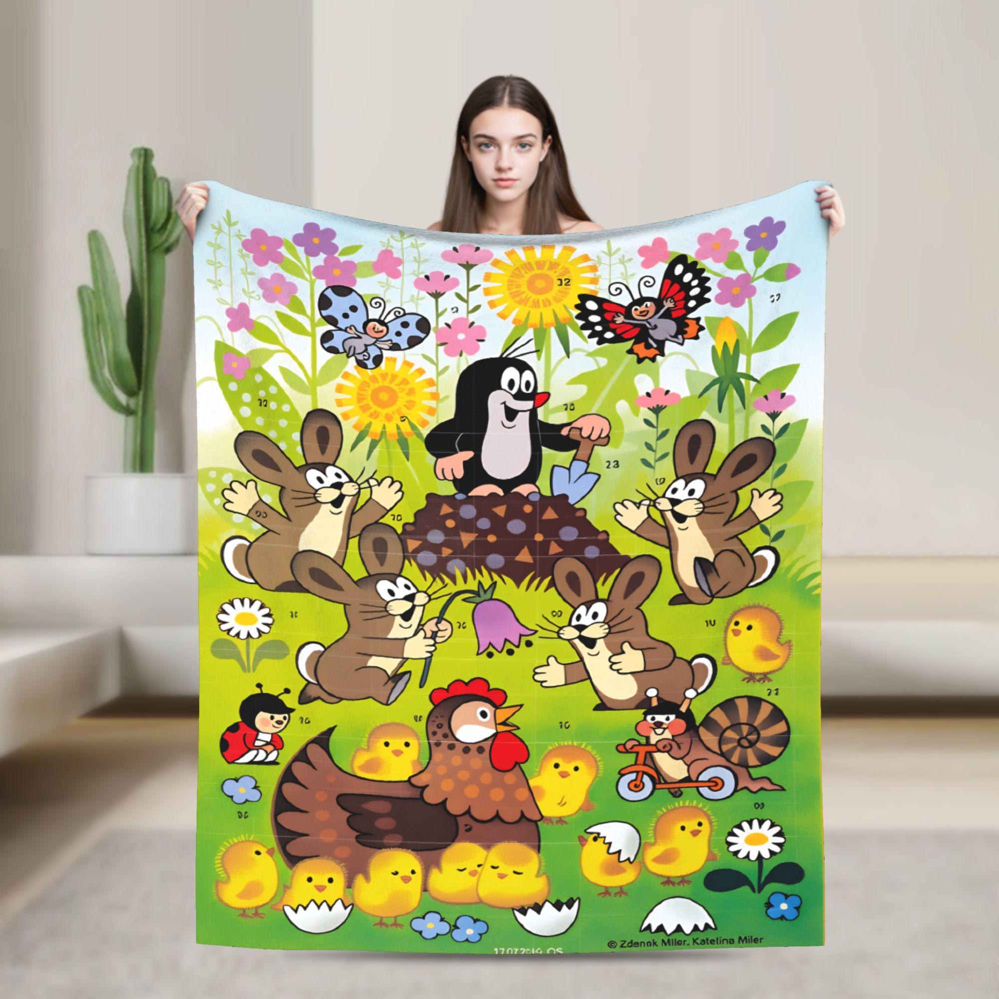 Tschechischer Cartoon Krtek Maulwurf Weiche Bequeme Decken Modische Picknick-Überwurfdecke Heimdekoration Flanell-Tagesdecke Sofa-Bettbezug 75x90cm