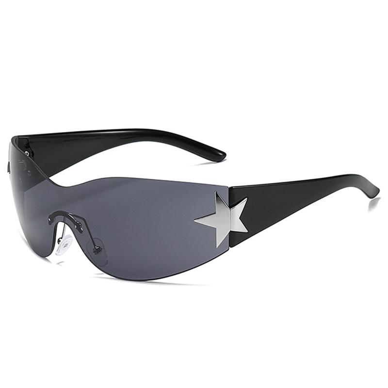 Randlose Y2K-Sonnenbrille für Damen und Herren, trendige Shield-Wrap-Sonnenbrille, übergroße, modische, rahmenlose Sonnenbrille
