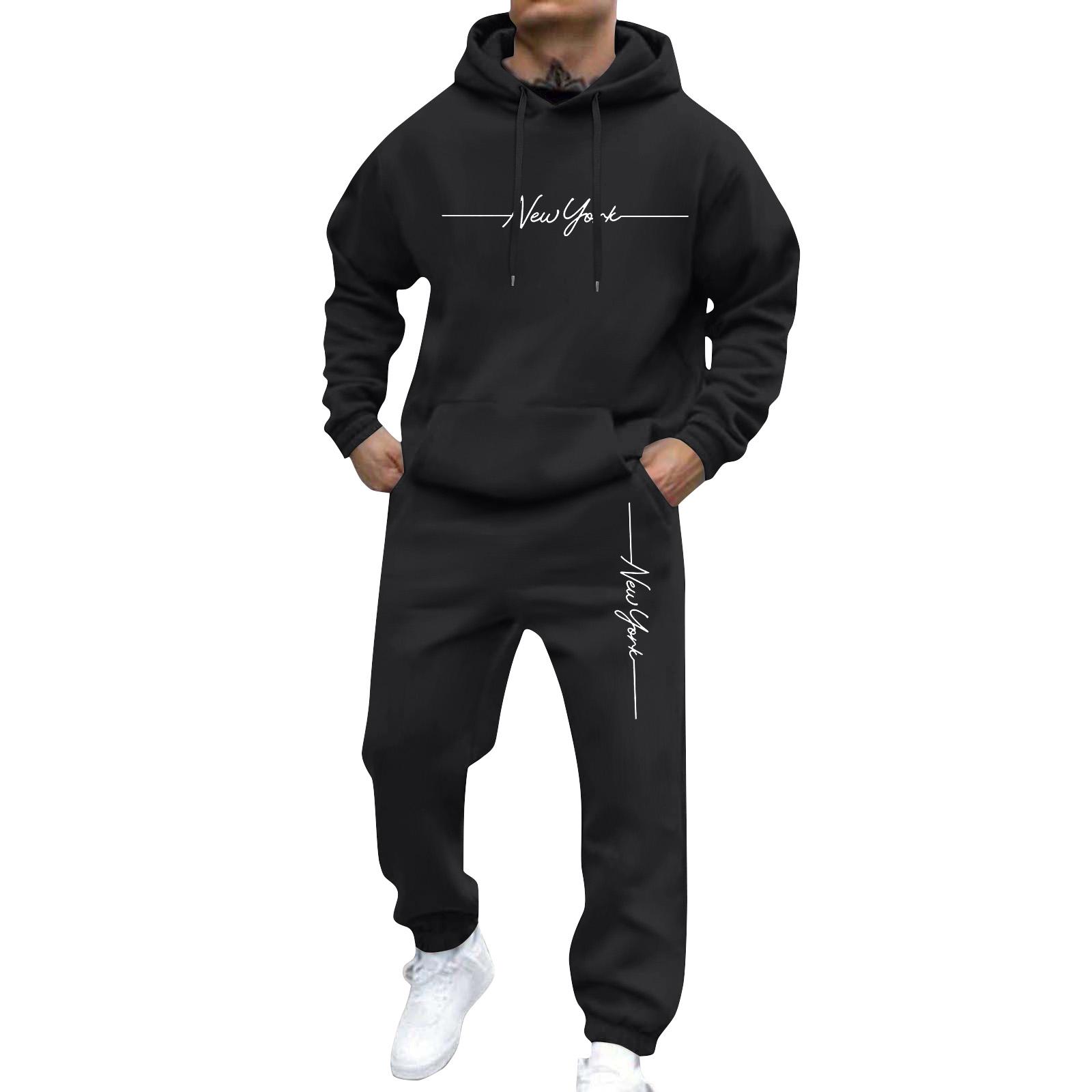 Herren Sweatshirt Anzug Herren Einfarbig Lässig Sportanzug Sweatshirt Anzug XL schwarz