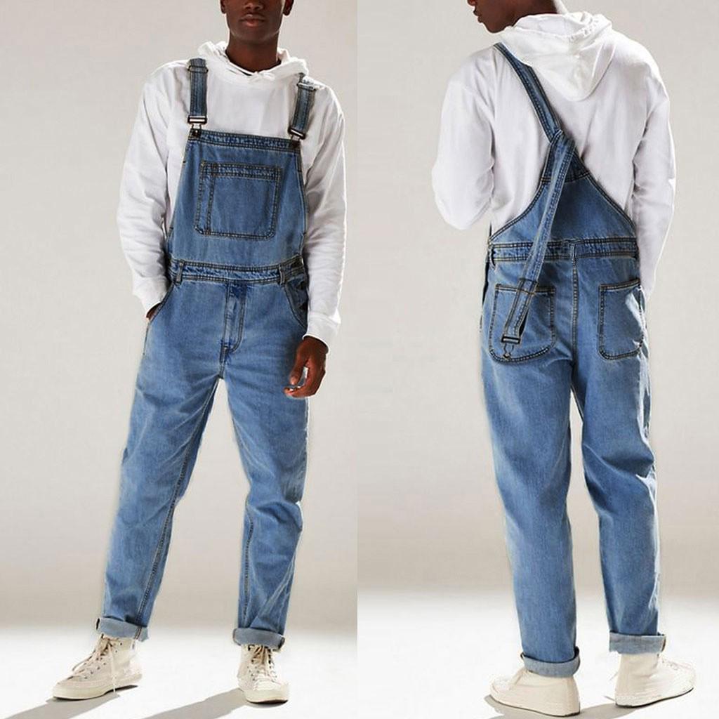 Herren-Jeans-Overall mit Tasche, Overall, Streetwear-Overall, Hosenträgerhose M blau