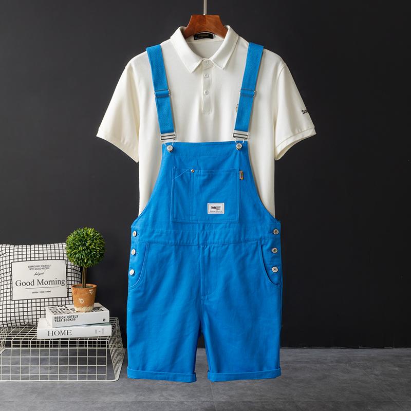 Herren Retro Latzhose Herren Sommer Locker Gerade Lässige Arbeitskleidung Shorts 4XL blau