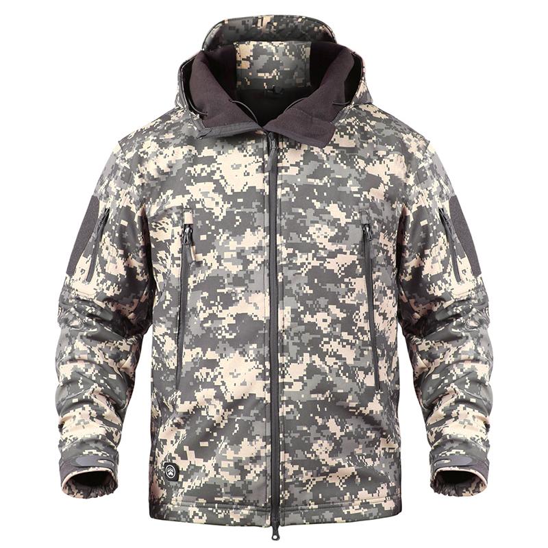 Soft Shell Wasserdichte Militär Jacke Männer Winter Warme Outdoor Wandern Mit Kapuze Camouflage Fleece Taktische Mantel L natur