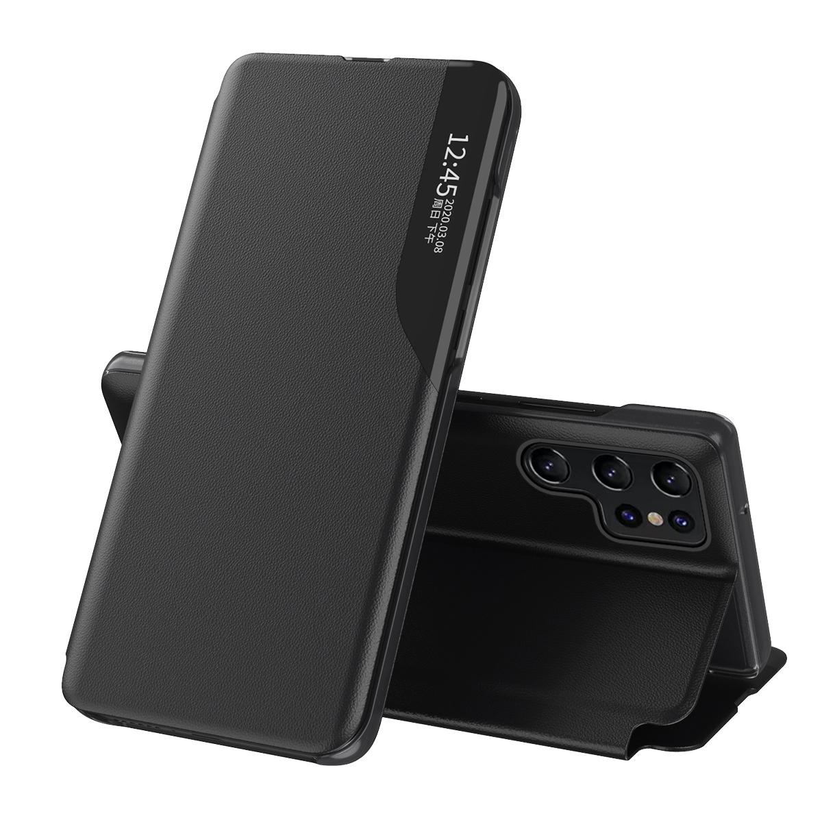 Hochwertige Business Smart Window View Flip-Hülle für Samsung Galaxy S26 Ultra S25 Edge S24 S23 Plus S22 FE S21 S20 Magnetischer Leder-Ständer-Abdeckung Galaxy S21+ 5G schwarz