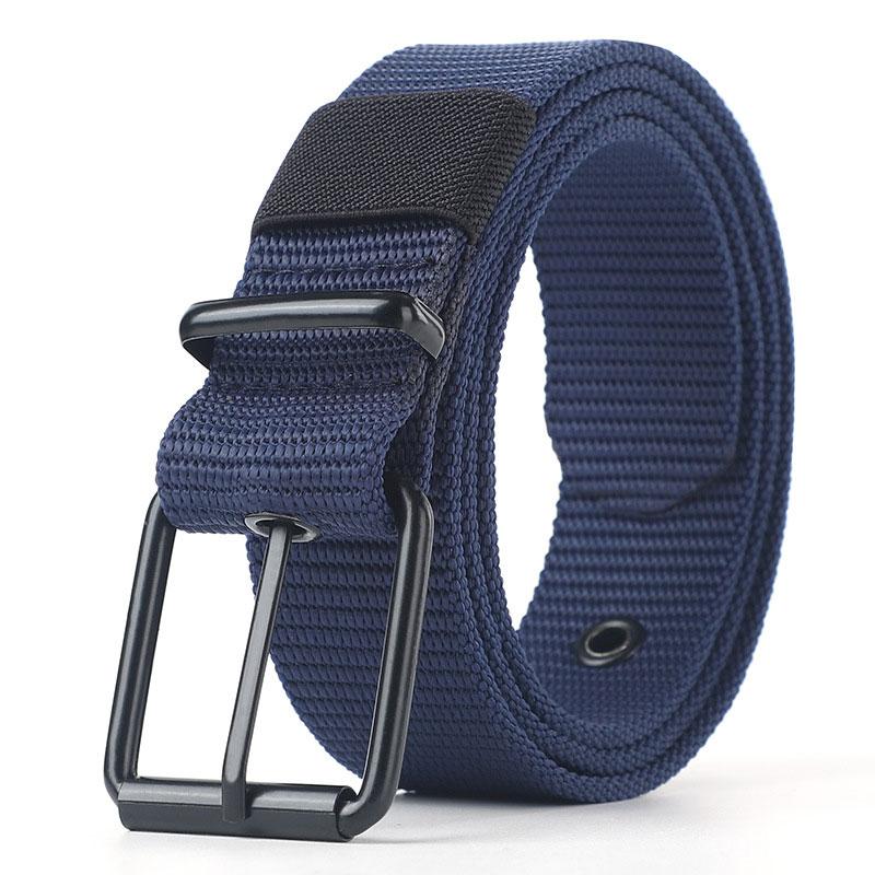Männer Gürtel Legierung Schnalle Atmungsaktive Elastische Gürtel Für Männer Cowboy Designer Gürtel Outdoor Taktische Gürtel Militärische Geschenke navy blau