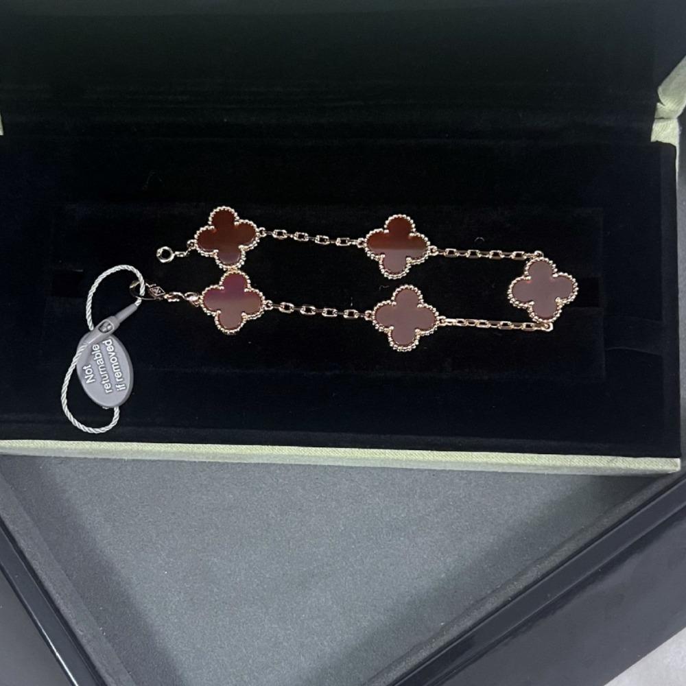 Vierblättriges Kleeblatt Armband Hohe Version 18K Fünf-Blüten Armband Damen High-End Neues Armband High version rot