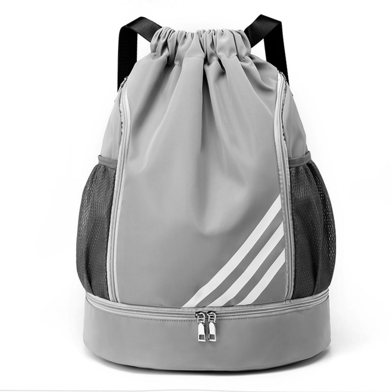 1Pcs Sport Kordelzug Band Tasche Rucksack Große Kapazität Sport Fußball Basketball Tasche Kordelzug Verschluss Design One Size silber/grau