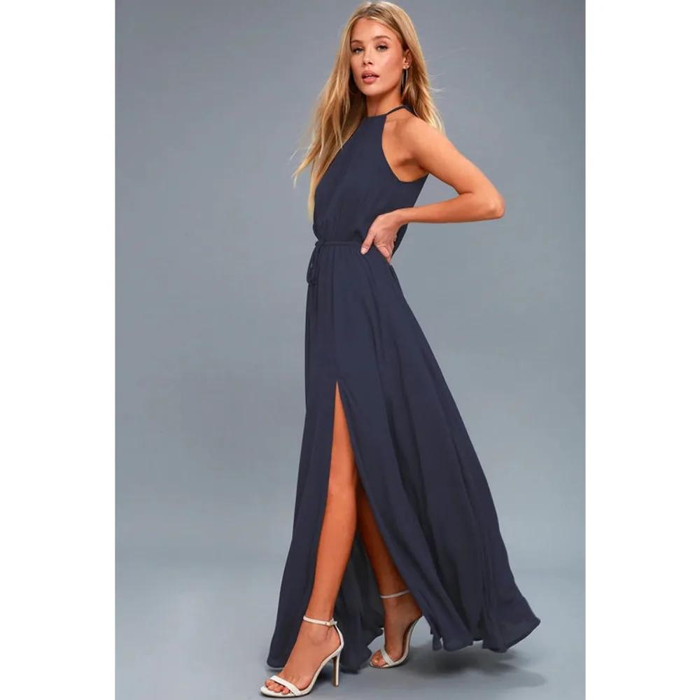 2024 sommer Langes Kleid Hohe Split Boho Strand Kleid Tunika Maxi Kleid Frauen Abend Party Kleid Sommerkleid Vestidos de festa XXL M navy blau