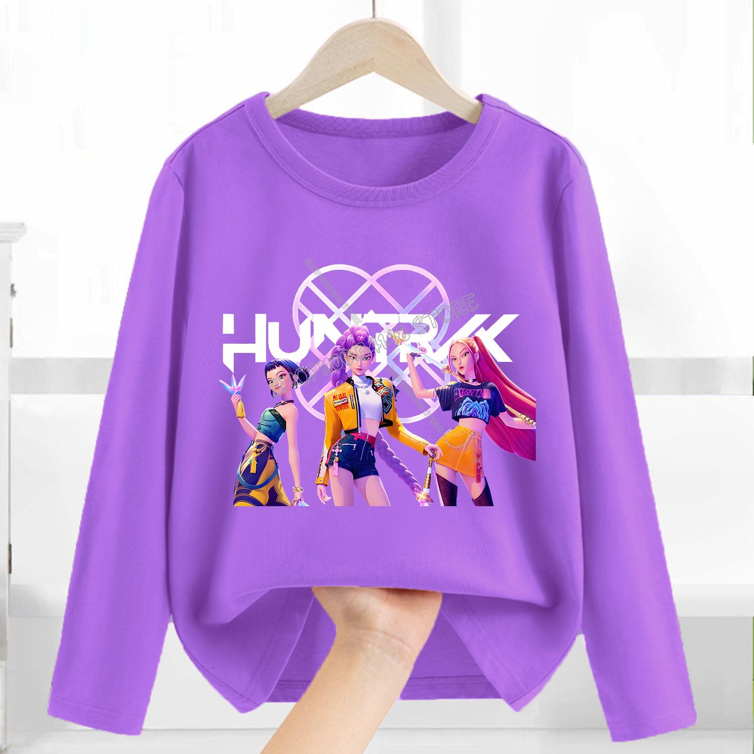 T-Shirts Mädchen Langarm Kinder Cartoon Bedruckte Kleidung Kinder Lila Kleidung Mädchen Rundhals-Oberteil 120