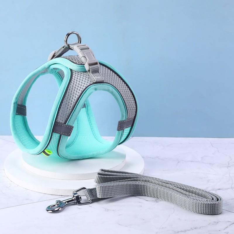 Hundegeschirr für kleine Hunde und Katzen, reflektierendes Haustiergeschirr und Leine-Set, verstellbar, atmungsaktiv, Brustweste, Leine, Hundezubehör M hellgrüne