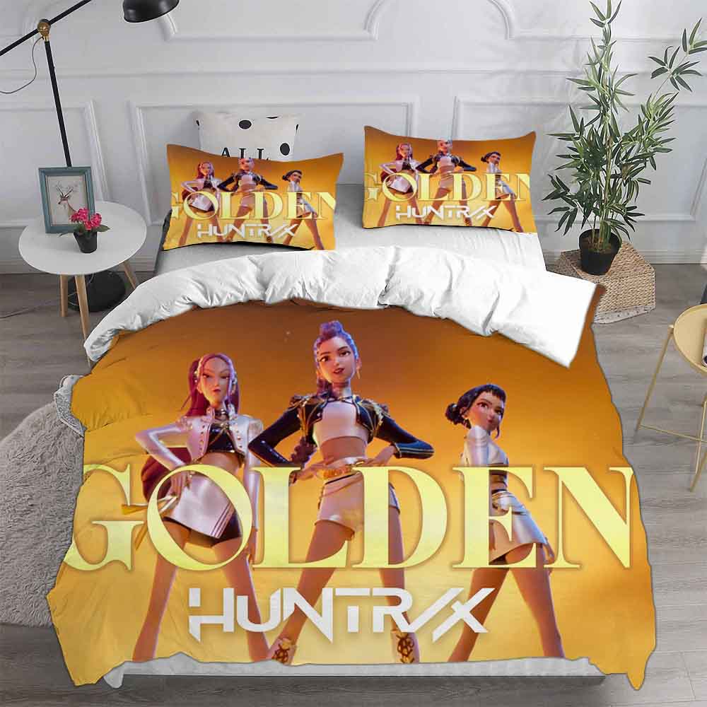 KPop Bettwäsche-Sets Dämonenjäger Bettbezug Kissenbezug 2-3 Teile Sets Kinder Erwachsenen Größe Bettdecke Steppdecke Bett EU Single(135*200cm)3pcs