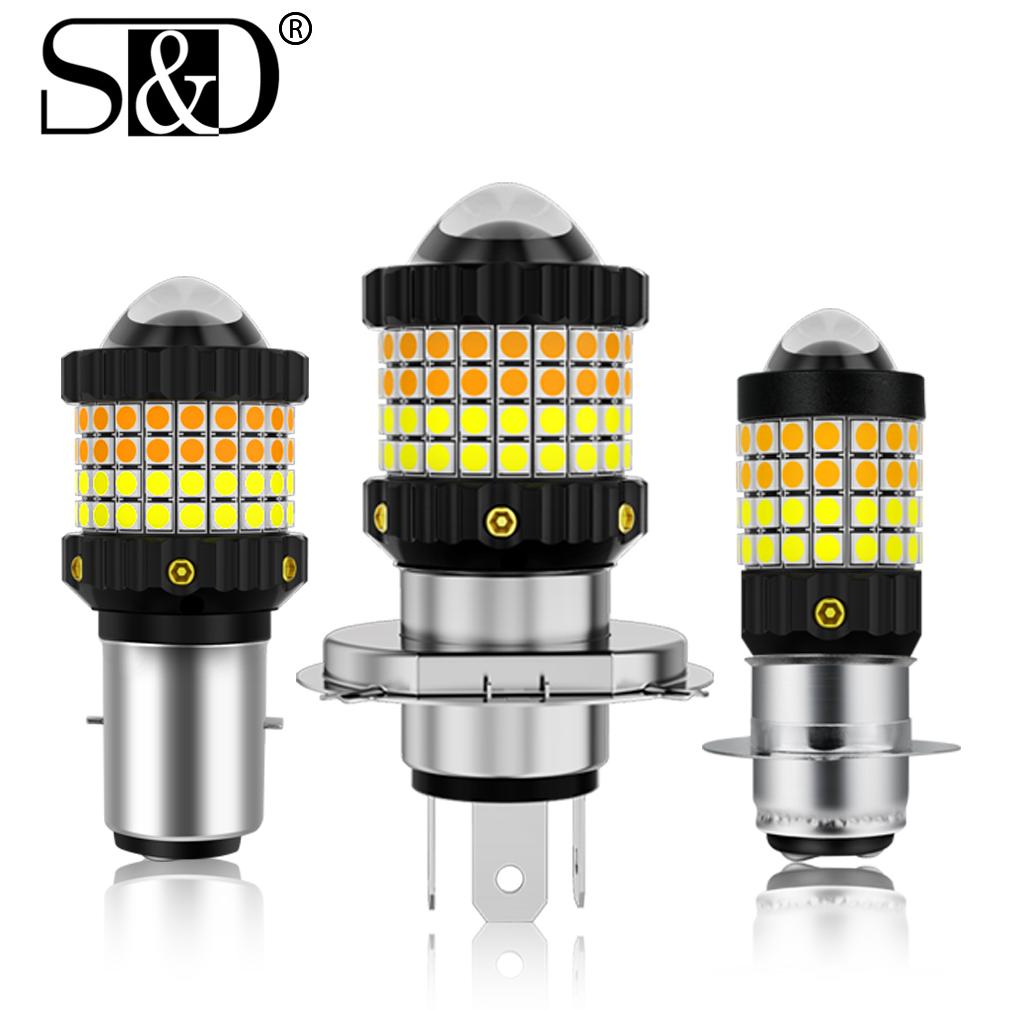 1Pc H4 BA20D P15D LED Motorrad Scheinwerfer Lampen 12-80V 20000LM LED Moto Licht Hallo Lo Strahl weiß Gelb Lampe für Motobike Roller ATV P15D H6M P15D-25-1 weiß/gelb