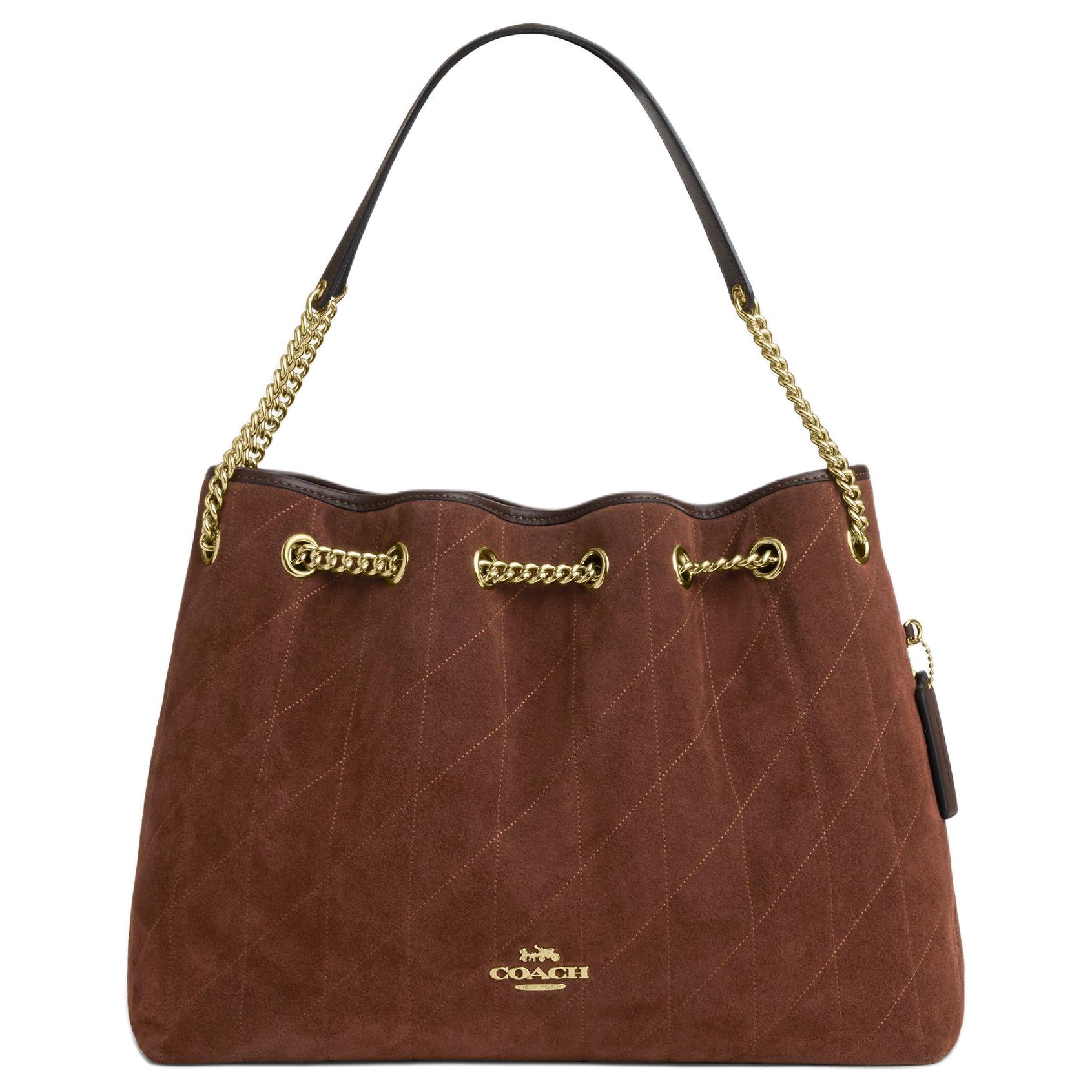 Coach Evelyn 34 Gestepptes Detail Rindsleder Schichtleder Müllbeutel Umhängetasche Groß Damen Braun Gift Box Set (Basic Set+Black Counter Gift Box) braun