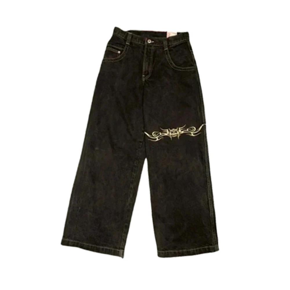Y2K Baggy-Jeans Herren Vintage Bestickte Hochwertige Jeans Hip Hop Goth Streetwear Harajuku Männer Frauen Lässige Jeans mit weitem Bein Neu L black