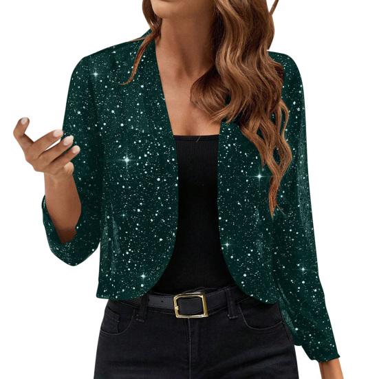 Damen Glitzernder Cardigan Mantel 45720 Pailletten Tops Sexy Goldener Bling Ärmel Offener Mantel Lässig S grün