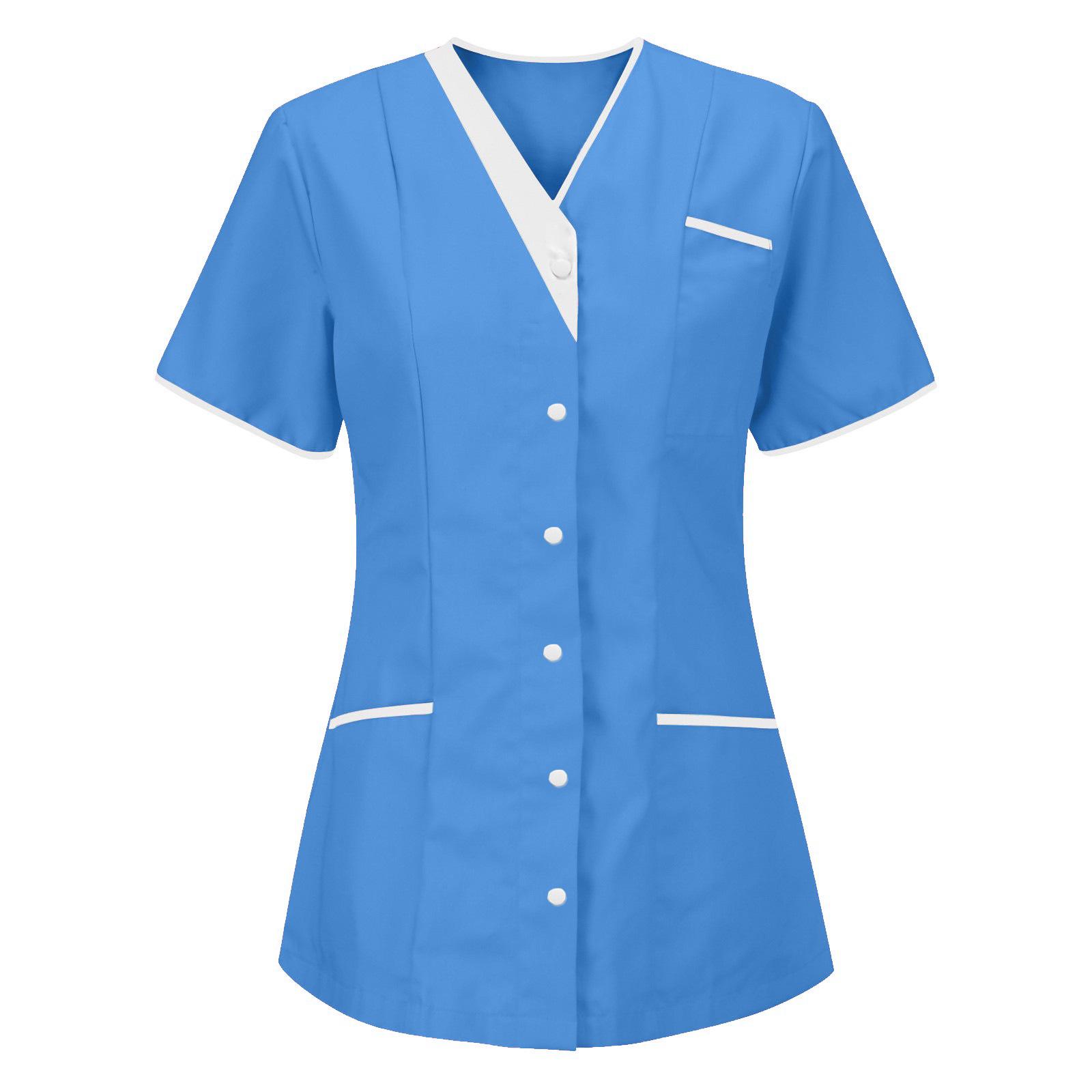 Damen Uniform Schnelltrocknendes Gewebe Einfarbig V-Ausschnitt Kurzärmlige Uniform M