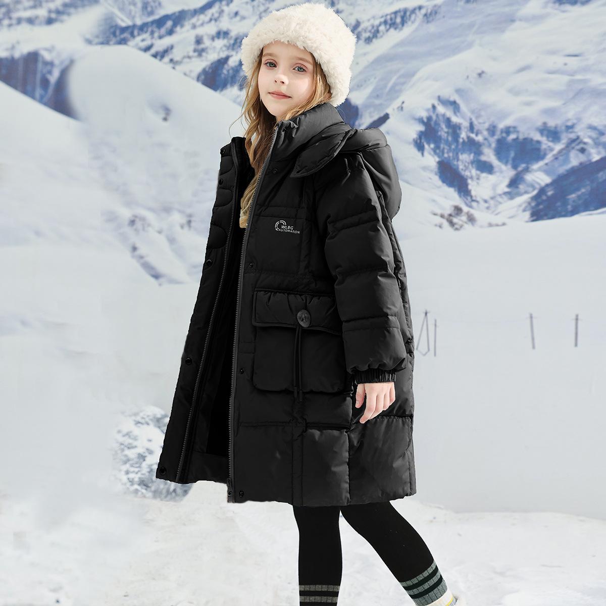 Kinderbekleidung Mädchen Mittellange Daunen-Baumwolljacke Neuer Stil Winterbekleidung Dicker Kälteschutzmantel für Kinder 130cm schwarz