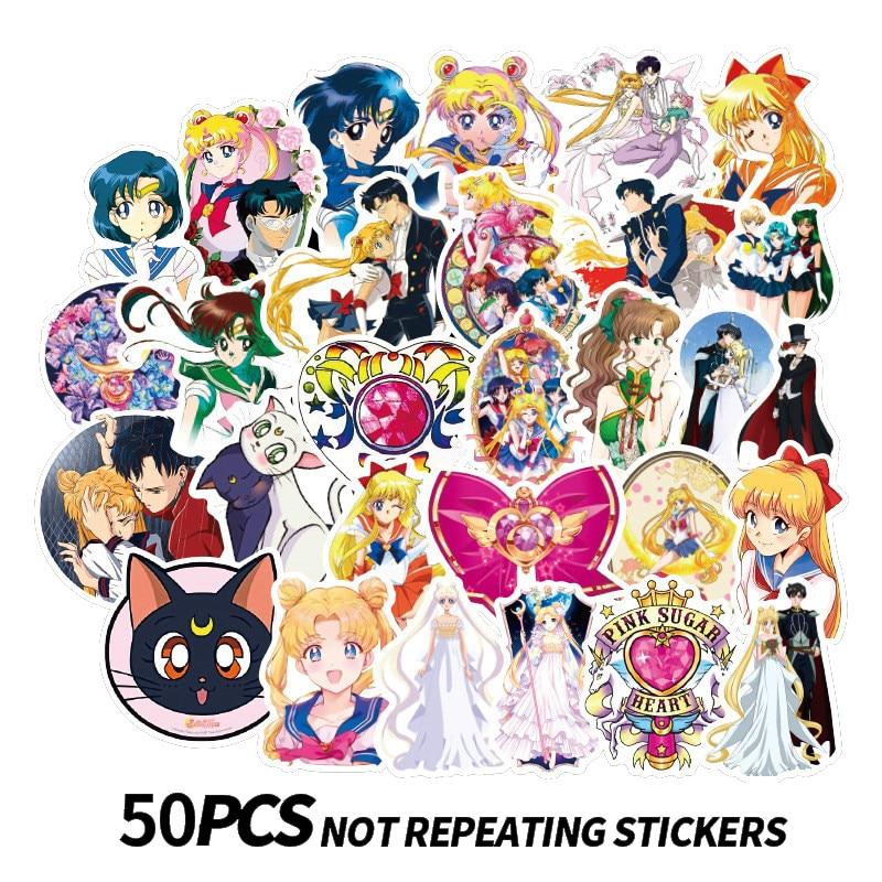 40/50/100 stücke Neue Anime Aufkleber Sailor Moon Wasser Eis Mond Aufkleber Motorrad Skate Gitarre Koffer PVC Wasserdichte Aufkleber spielzeug 50pcs