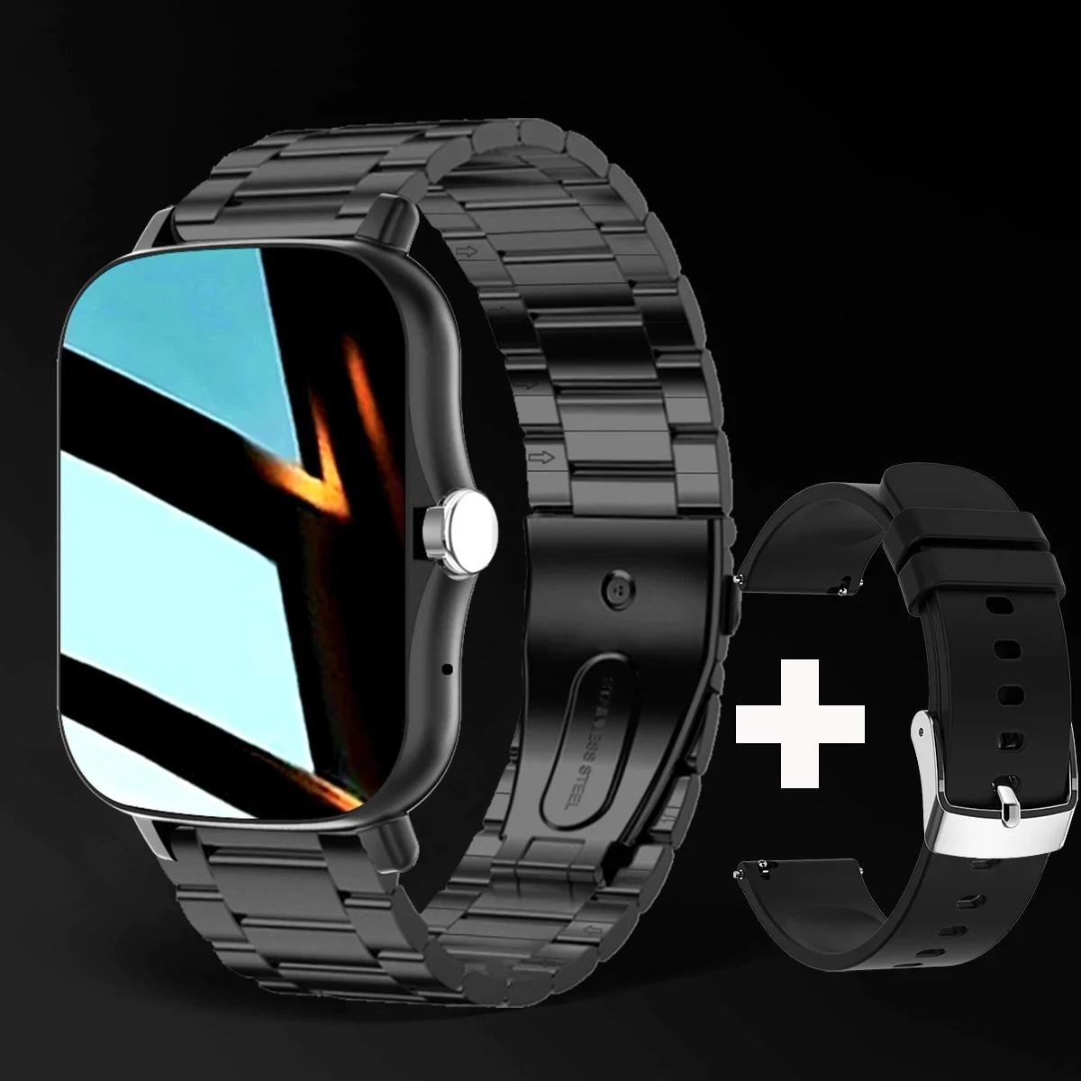 2025 Neue Smartwatch Für Männer Frauen Geschenk Für Xiaomi Voll-Touchscreen Sport Fitness Uhren BT Anruf Digitale Smartwatch Armbanduhr steel strip schwarz