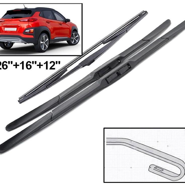 Für Hyundai Kona 2017-2025 26 + 16 + 12  Scheibenwischer vorne und hinten Scheibenwischer Hyundai Kona Scheibenwischer Hyundai Kona 2017-2023 26 inch + 16 inch + 12 inch