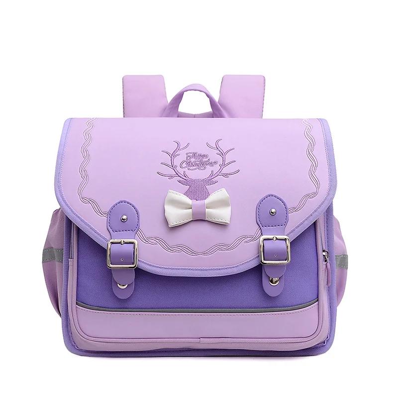 Schultaschen Mädchen Orthopädischer Rucksack Niedliche Wasserdichte Schultasche für Teenager Wende-Buch-Tasche Schüler Klasse 1-3 violett