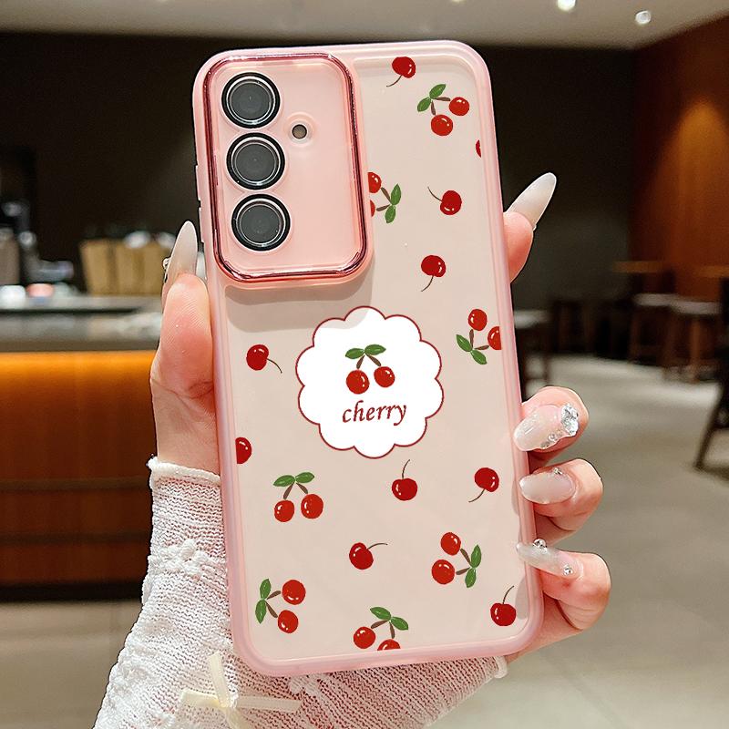 Große Hülle mit Kirschdruck für Samsung Galaxy S24 S21 FE S25 S24 S23 Ultra A56 A55 A54 A15 A16 A25 A35 A36 A53 Weiche TPU Handyhülle Galaxy S24+ brown