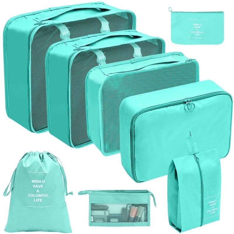 Reise-Organizer-Set, 7 Farben, Aufbewahrungstaschen, Koffer, Verpackungswürfel-Set, Koffer, tragbares Gepäck, Kleidung, Schuh-Ordnungsbeutel, zusammenklappbar 8pcs lavendel blau