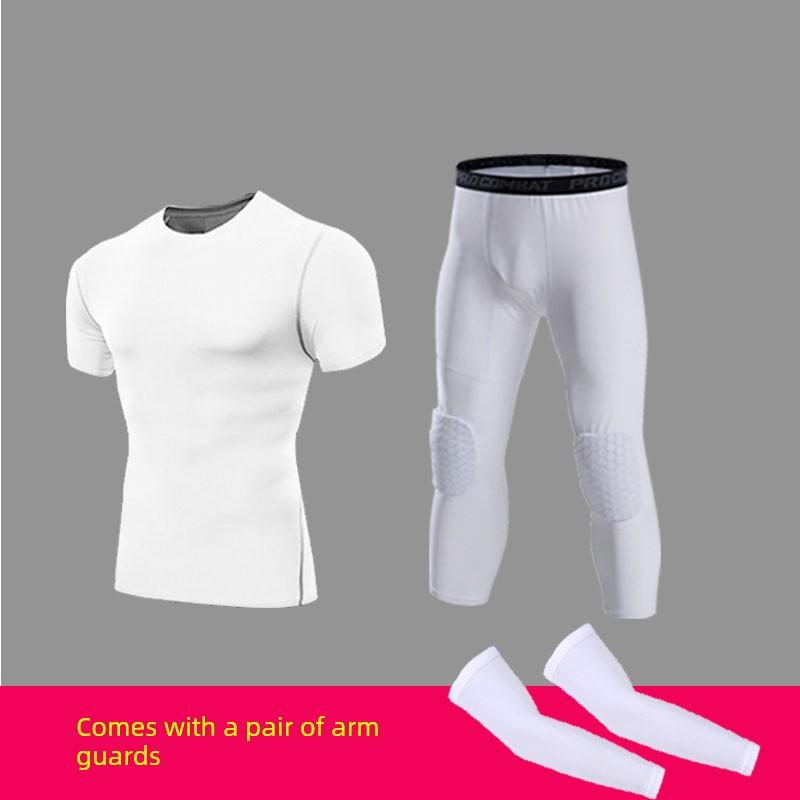 Basketball Leggings Kniepolster Integriert Wabenförmig Kollisionsschutz Training Sport Hohe Elastizität Basketball Professionelle Tights Herren Cropped M weiß