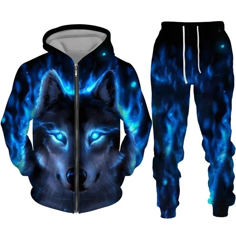 Bunte Wolf 3D Druck Trainingsanzug Hip Hop Streetwear Zipper Hoodies Anzug Männer Frauen Kind Casual Mit Kapuze Sweatshirt Hosen Jogging-Set 4XL