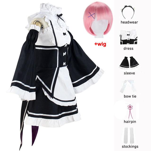 Ram/Rem Cosplay Re:null Kara Hajimeru Isekai Seikatsu Schwarzes Kostüm Dienstmädchen Kleid Anzug Halloween Kostüm Anime Partykleid S