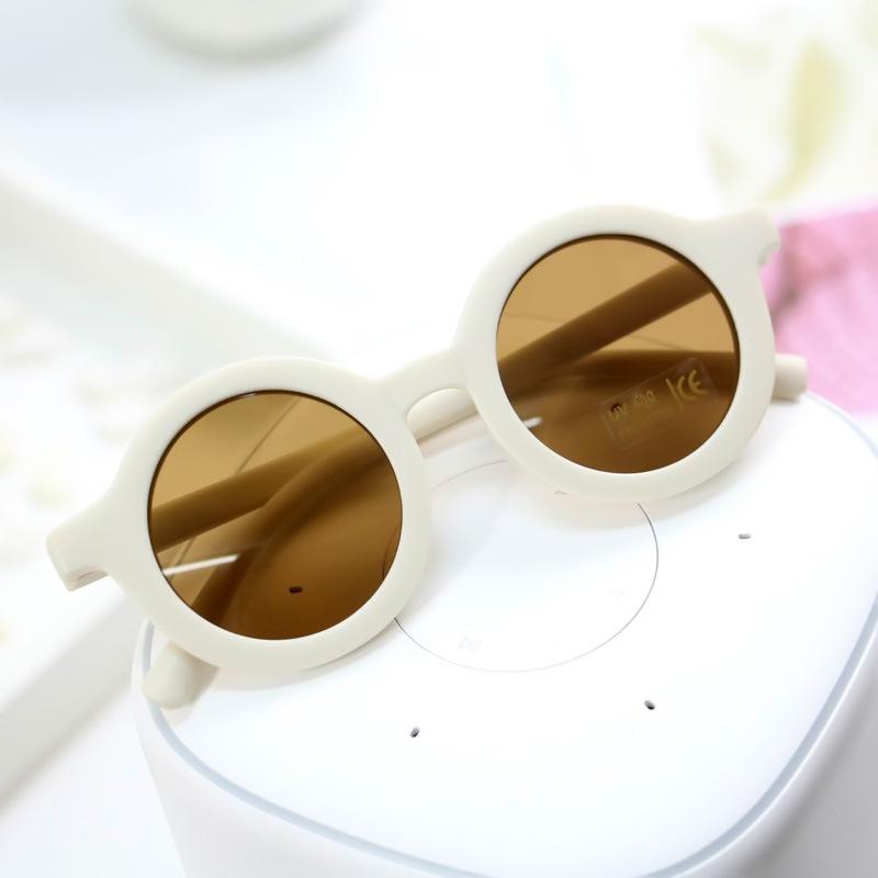 Neue Mode Kinder Sonnenbrille Kleinkind Retro Einfarbig Ultraviolett-beständig Runde Komfort Brille Brillen für Kinder beige