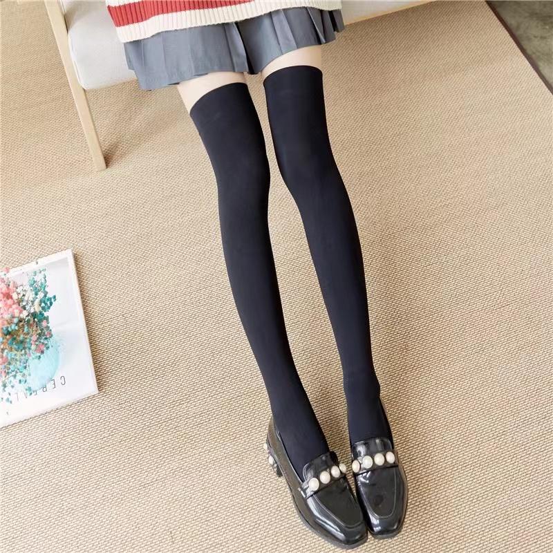Einfarbig Schwarz Weiß Lange Socken Strümpfe JK Japanischer Stil Schulmädchen Oberschenkelhohe Strümpfe Lolita Kawaii Niedlich Kniehohe Socken long schwarz