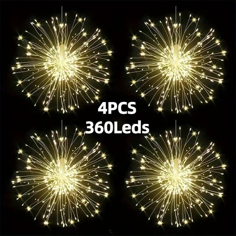 Hängendes Solar-Feuerwerk-Licht, 360/480 LED-Starburst-Licht, wasserdicht für den Außenbereich, 8 Modi, Lichterkette, Traufe, Garten, Baum, Weihnachtsdekoration 360 Leds schwarz