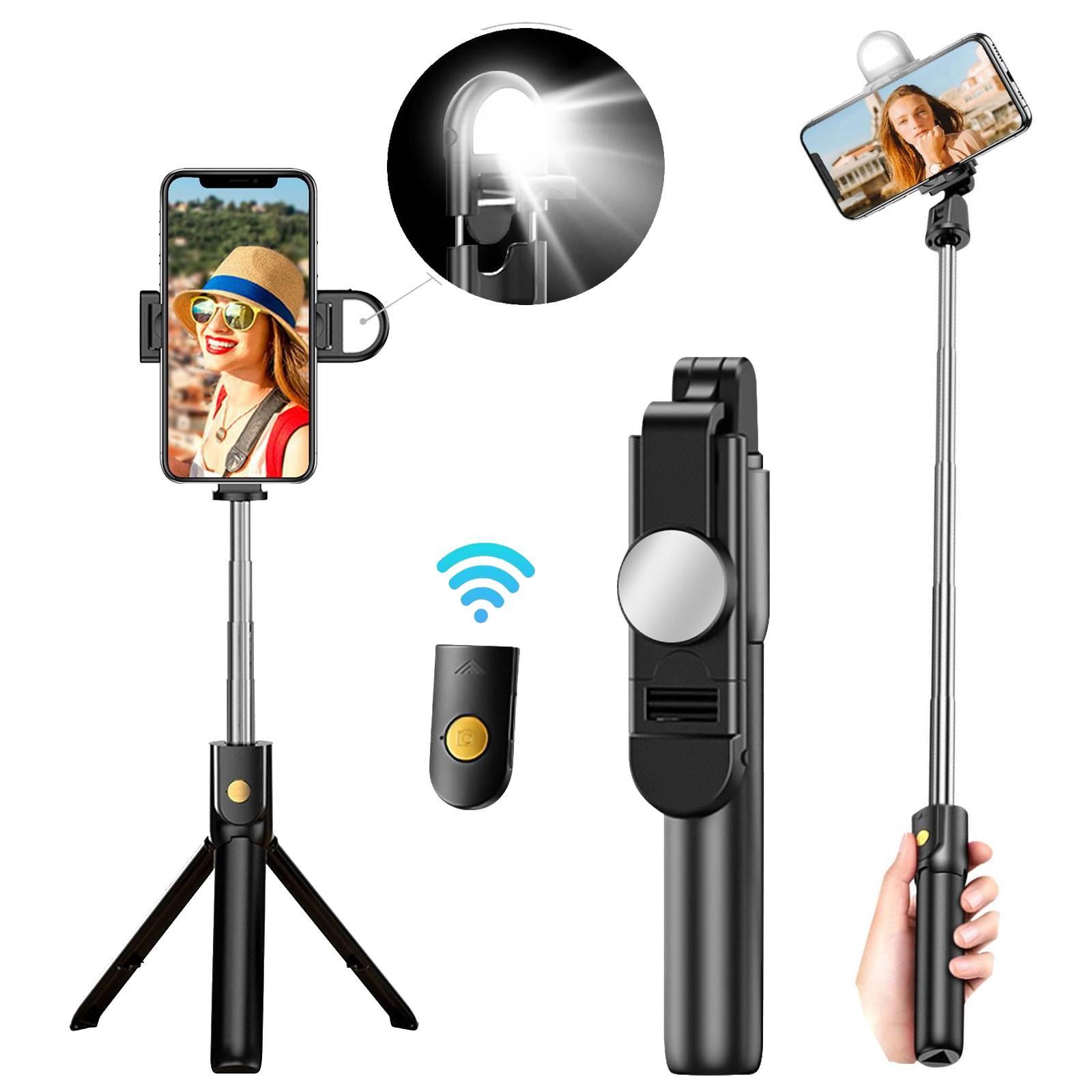 Telefonstativ und Selfie-Stick, einziehbarer Telefonstativständer, kompatibel mit IOS Android Phone Selfie Stick With fill light