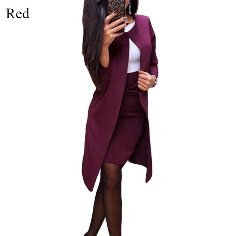 Büro Damen Professionelle frauen Kleid Anzug Winter Neue Temperament Schlank Einfarbig Taille Lange Kleine Anzug Top S rot
