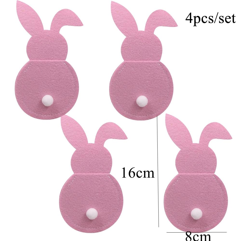 4 Stück Messer Gabeln Hase Hase Taschen Bunte Vliestasche für Frohe Ostern Heimparty Deko Messer Gabeln Halter Kindergeschenke rosa