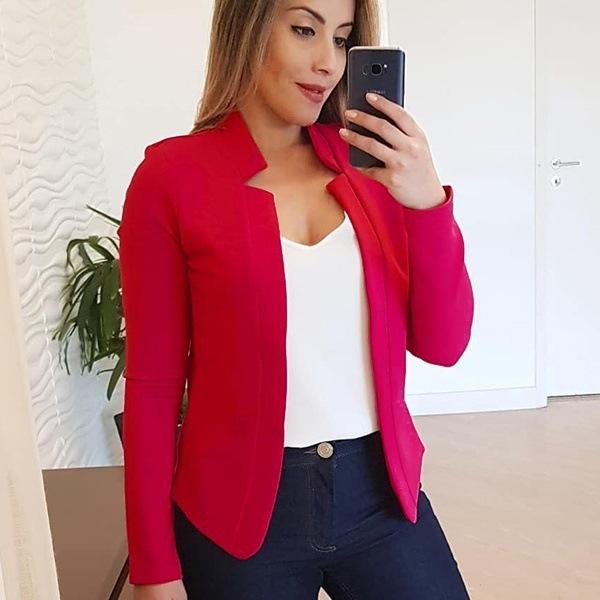 Einfarbiger Damen-Blazer in Übergröße, All-Match-Jackenanzug, Polyester, Büroanzüge, Jacken, Oberbekleidung für Unternehmen M rot