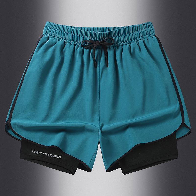 Sport-Shorts für den Sommer, blendfreie, doppellagige Sport-Shorts für Männer und Frauen, zum Laufen im Freien, Fitness-Hose XXXL blue