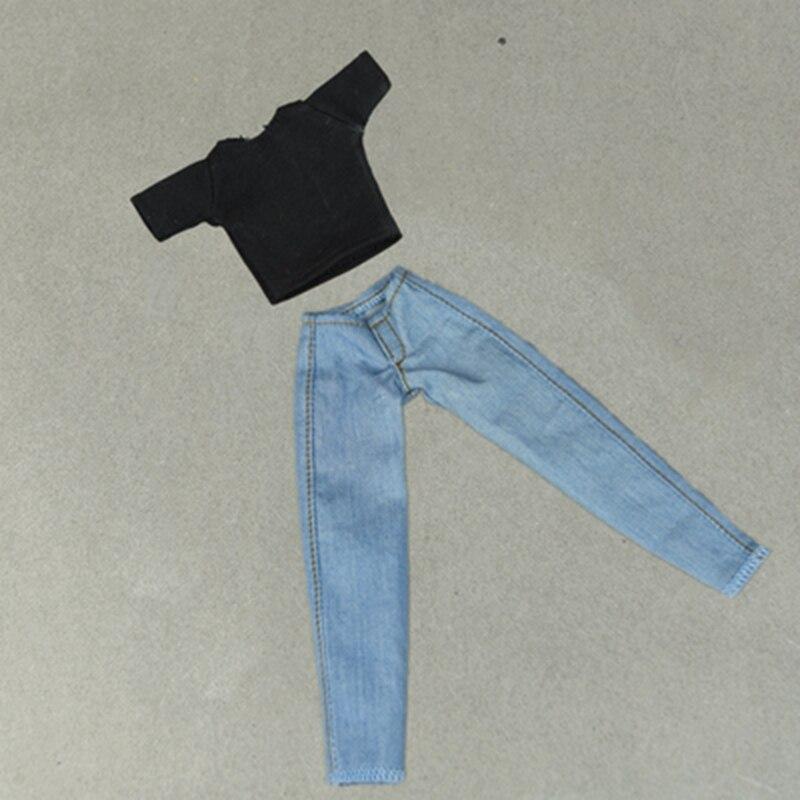 Puppenkleidungsset Outfits für Barbie 1/6 BJD Puppenhaus Hemd Tops & Jeans Hosen Hosen Freizeitkleidung für Kinder DIY Spielzeug hellblaue/schwarz