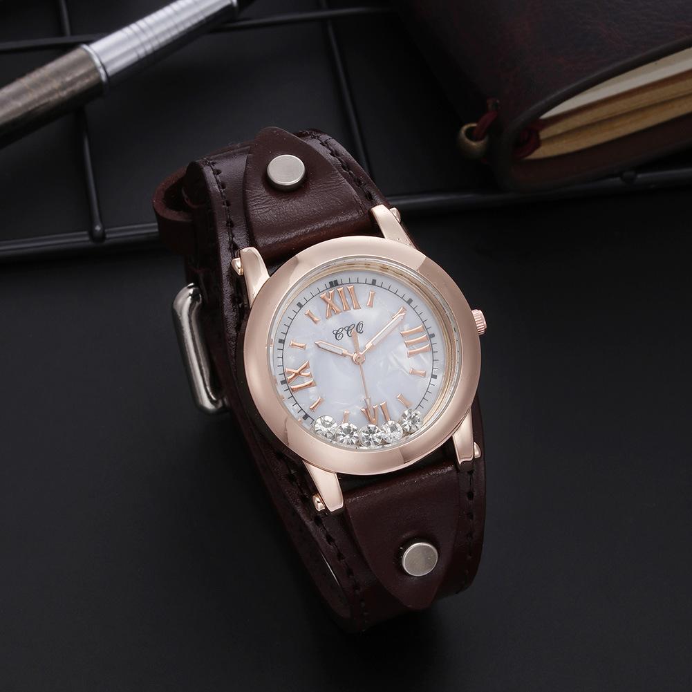 Stück Retro-Uhr Mode Mechanische Uhr Rundes Lederarmband Damen-Uhr Damen-Uhr wein rot