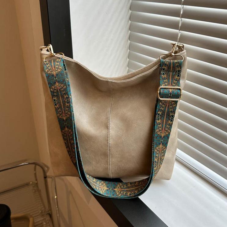 Vintage Umhängetasche für Frauen PU Leder Eimer Tasche Luxus Stil Umhängetasche Dame Messenger Bag Einkaufstasche Geldbörse beige