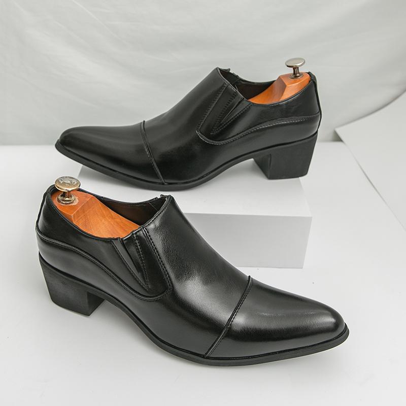 Mode Business Herren Formelle Lederschuhe Schwarz Braun Herren Ein-Fuß Bequem Hochhackig Modische Lederschuhe Gesellschaftsschuhe Herren 43 schwarz