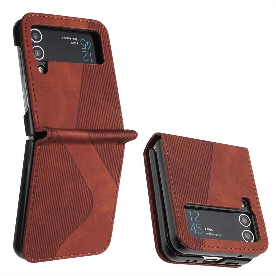 Luxushülle für Samsung Z Flip 4 5 6 Flip3 5G Leder-Rückseite für Samsung Galaxy Z Flip 7 FE Hülle Z Flip 3 5 6 7 Funda Samsung Z Flip 7 FE braun